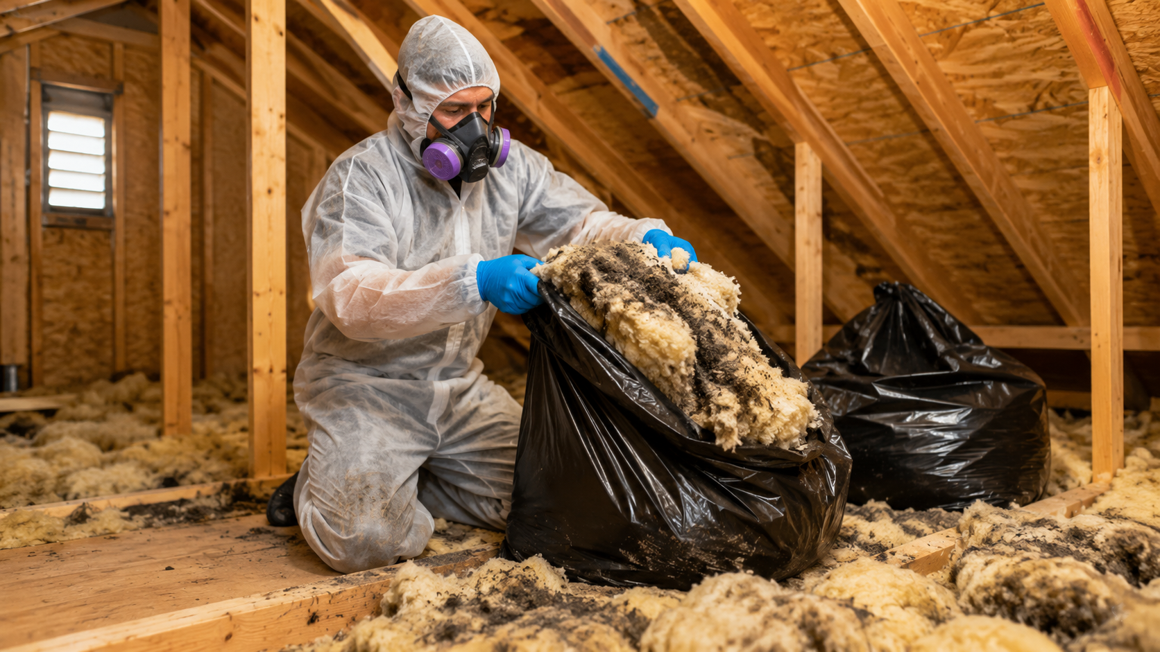Mold damaged Insulation Removal